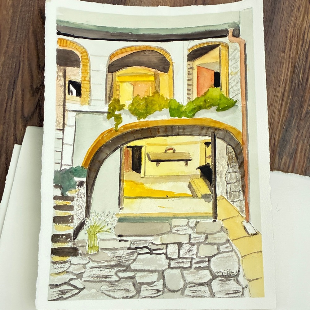 Spanish Courtyard Architecture Warren C Plauche Original Watercolor Painting